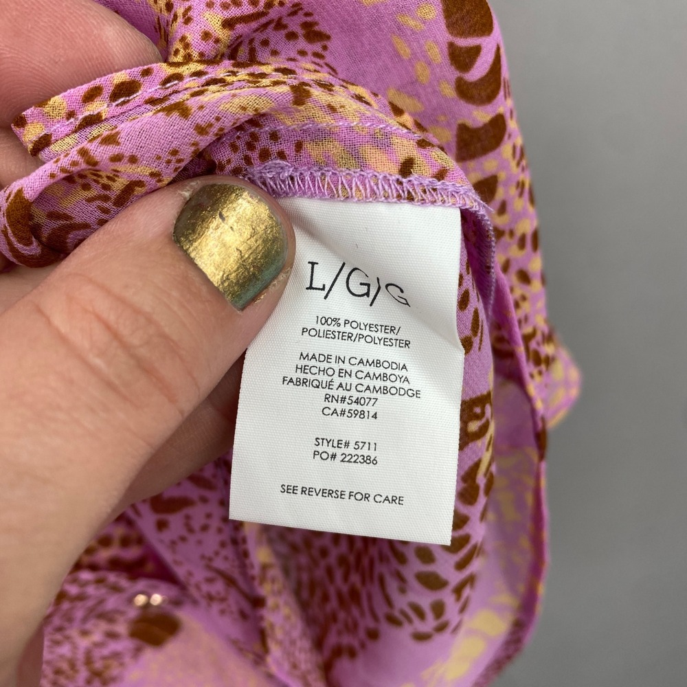Cabi Cheetah Blouse Women Large Pink Linx Leopard Print Ruffle Sleeve Sheer 5711 - Picture 11 of 15